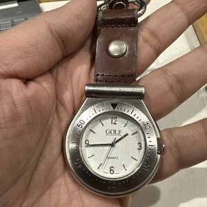 Working Golf Magazine Unisex Watch Vintage On Brown Leather Fancy Dial 43mm Runs